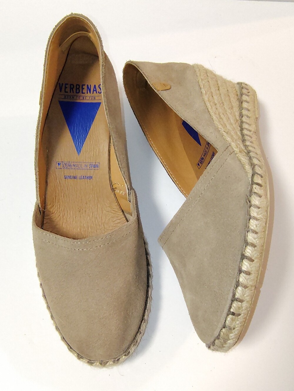 Verbenas Women's Mamen Suede Slip-On Wedge Espadrilles in Stone Made In Spain 39